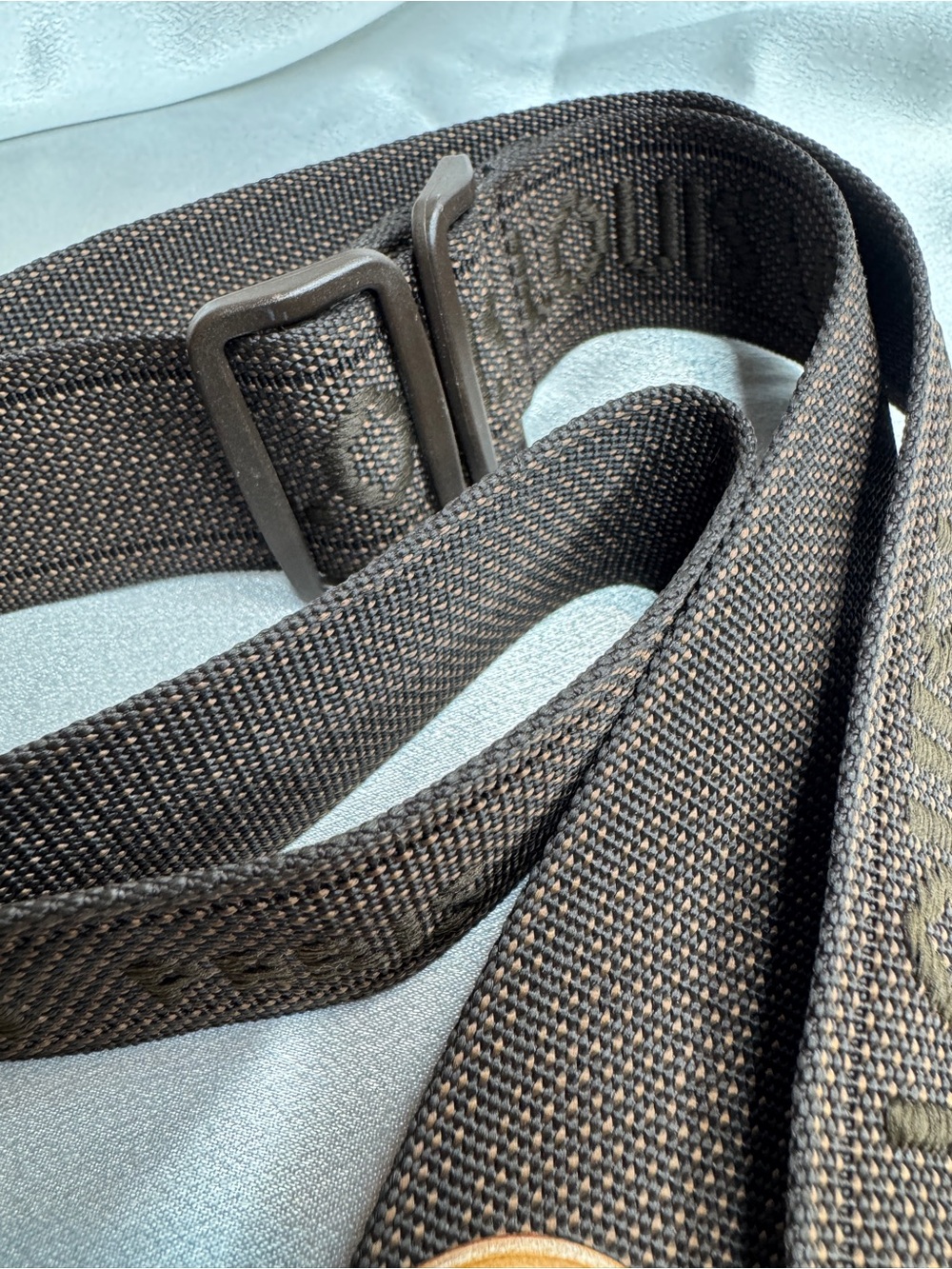 Louis Vuitton Stamped Brown Canvas Bag Strap with Tan Leather & Gold Hardware - Picture 4 of 16